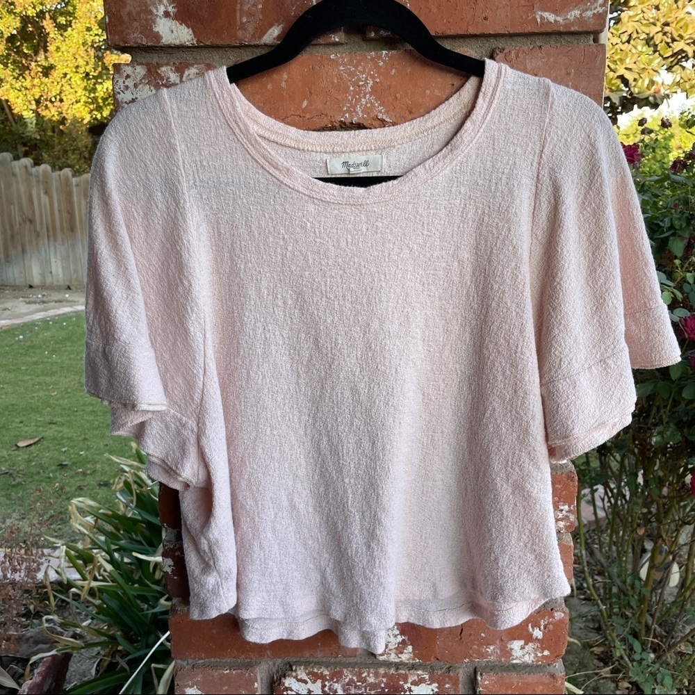 Madewell Texture Thread Flutter Sleeve Top Light Pink Cropped
